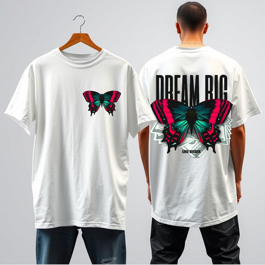 Oversized White T-Shirt – “Dream Big” Butterfly Print