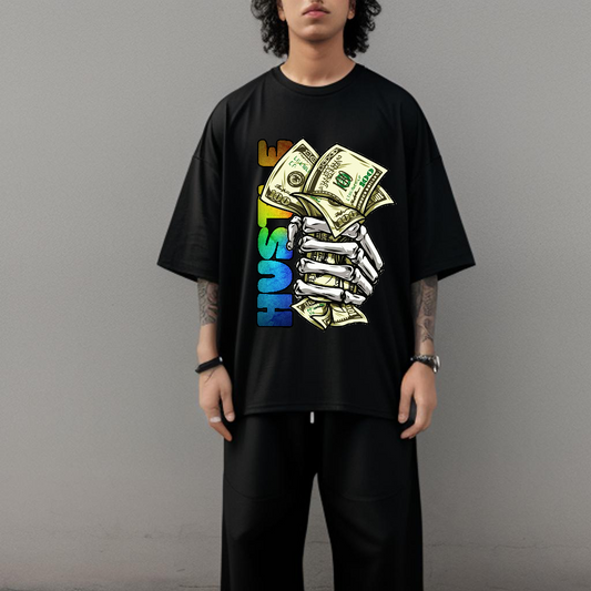 Oversized Black Hustle Printed T-Shirt