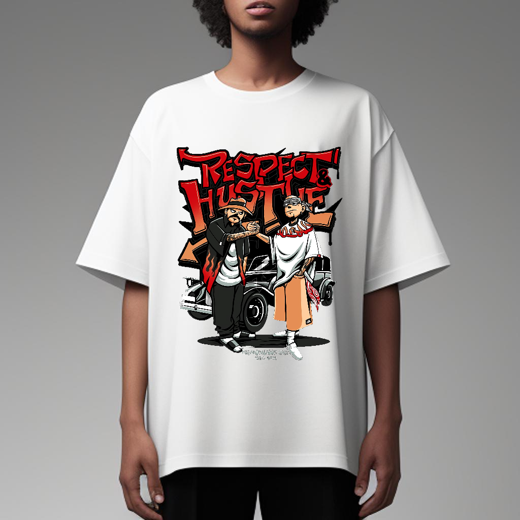 Oversized Respect & Hustle Printed T-Shirt