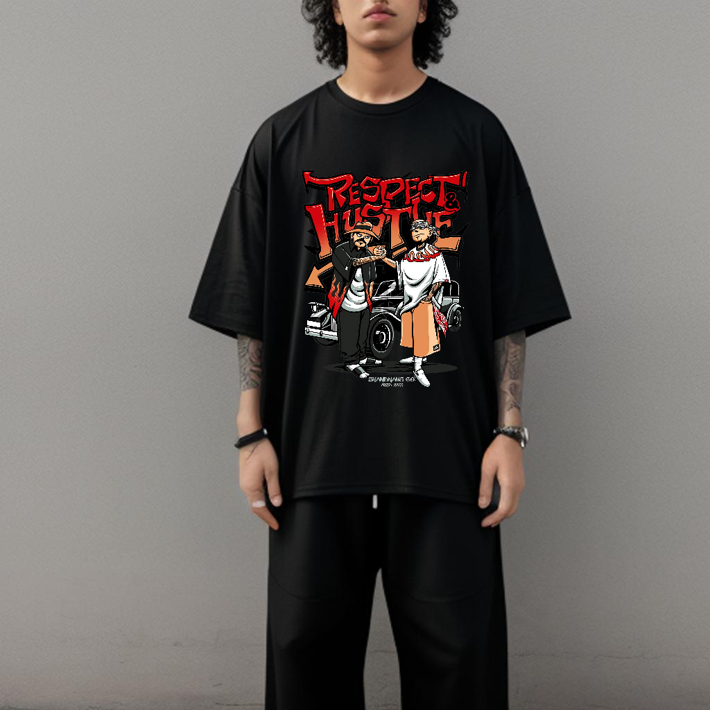 Oversized Respect & Hustle Printed T-Shirt