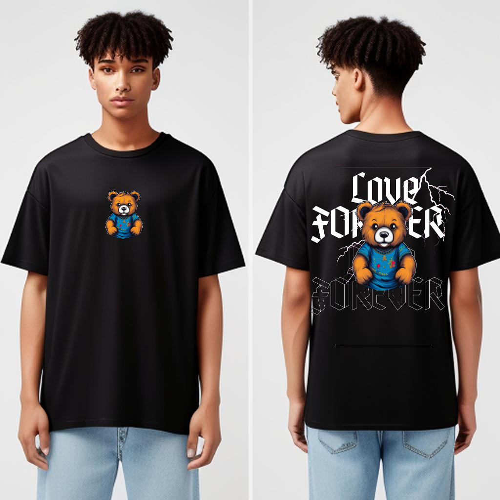 Oversized Black T-Shirt – “Teddy Love Forever” Graphic Print