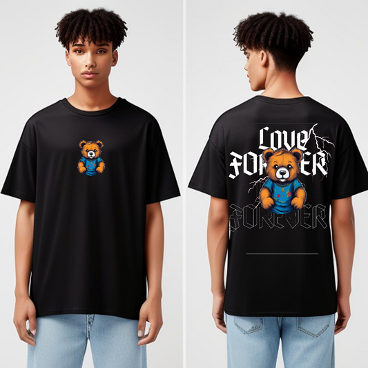Oversized Black T-Shirt – “Teddy Love Forever” Graphic Print