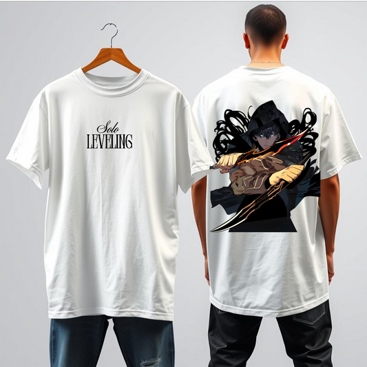 Oversized White T-Shirt – "Solo Leveling" Anime Graphic Print