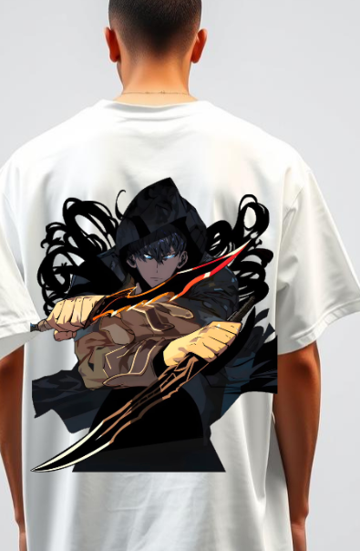Oversized White T-Shirt – "Solo Leveling" Anime Graphic Print